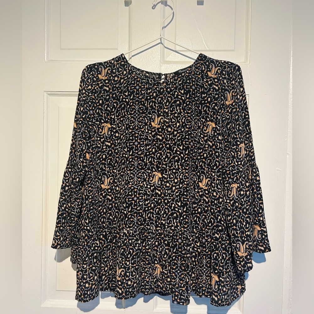 Madewell silk fiesta paisley bell-sleeve blouse